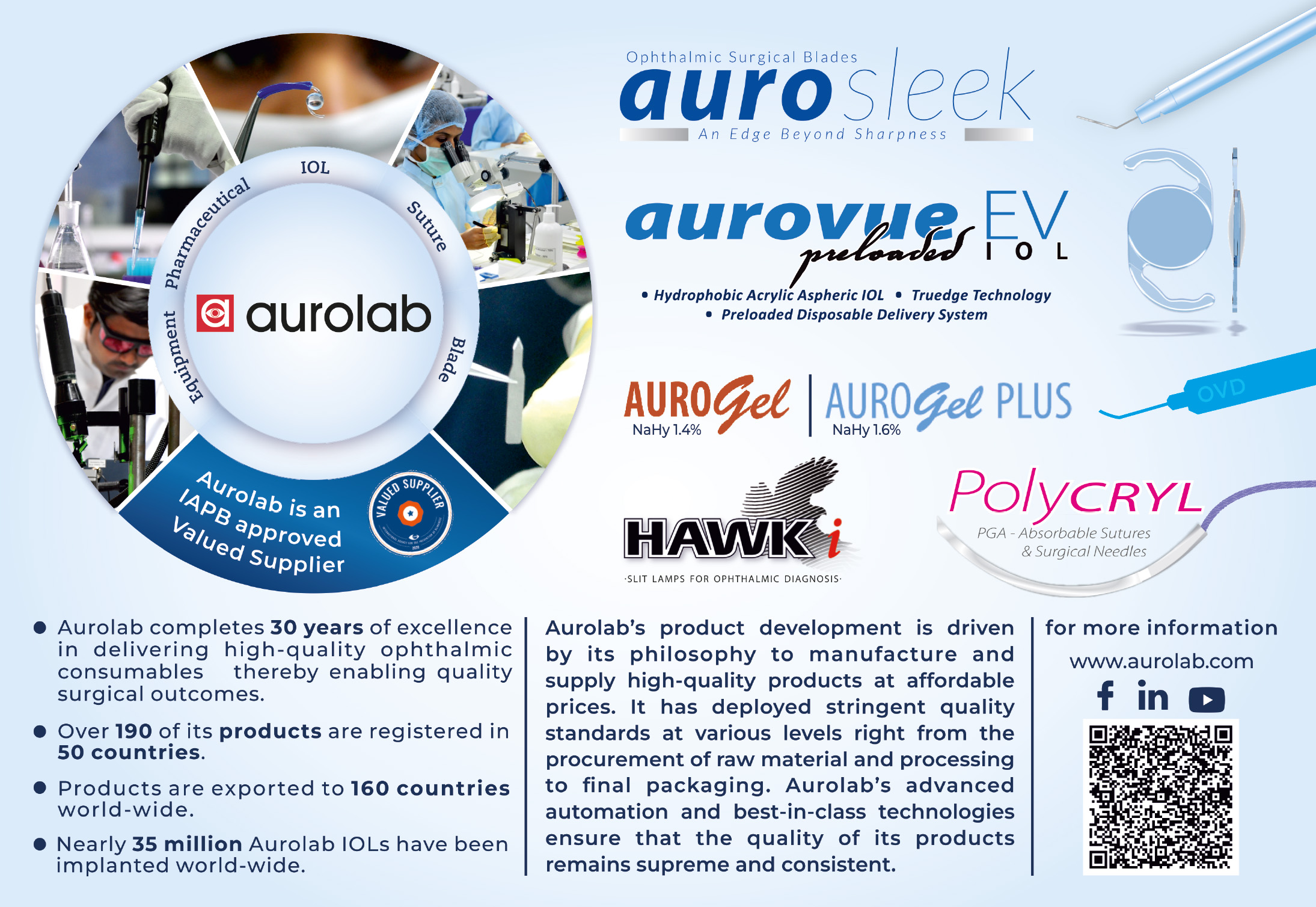 An advert for Aurolab - listing some of their products